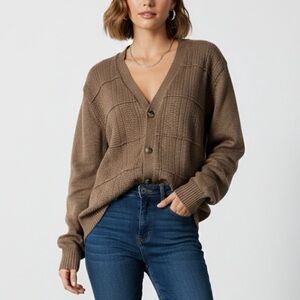 OSCAR DE LA RENTA Brown Oversized Grandpa Cardigan Button Front Sweater Top XL